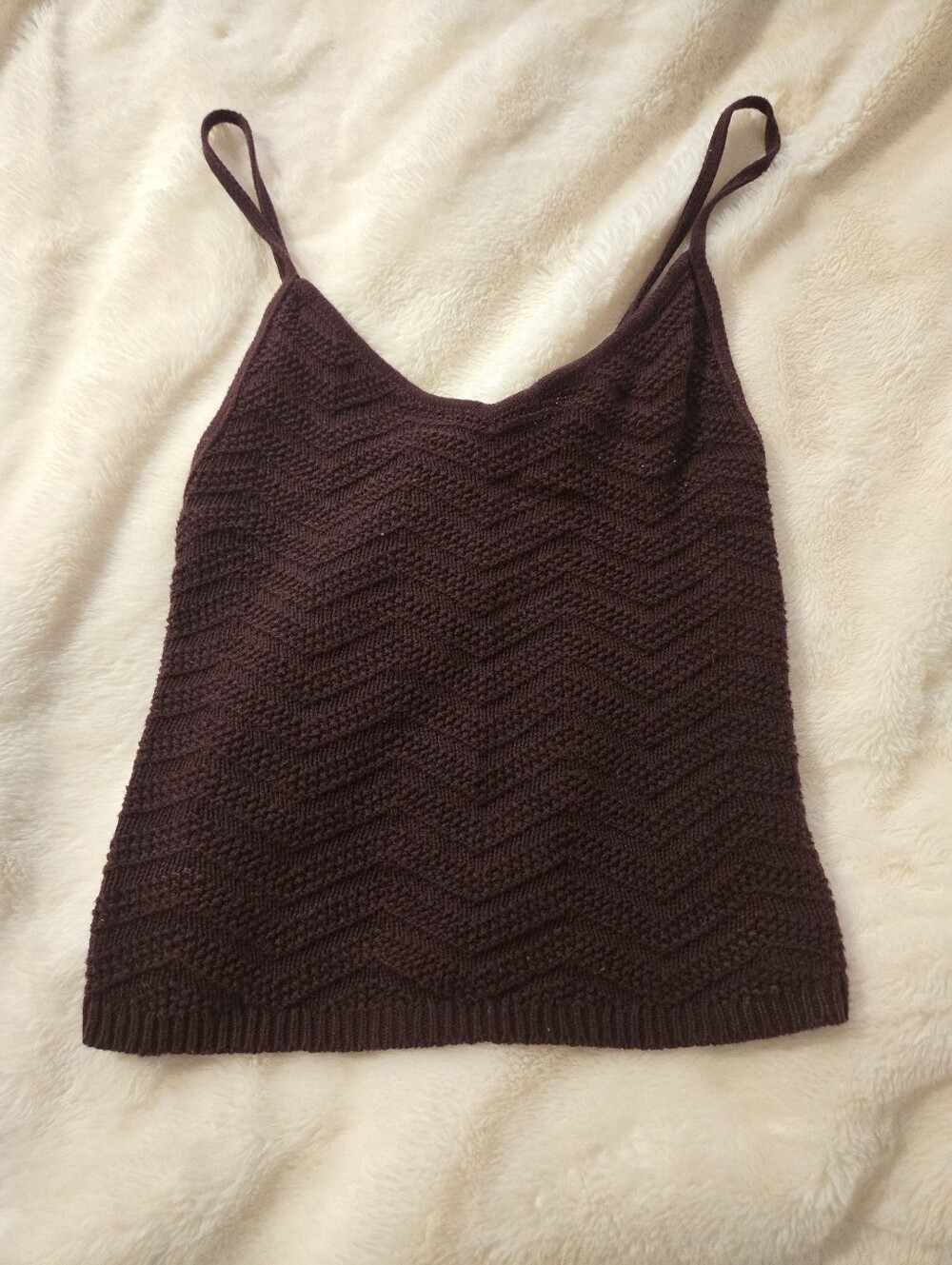 Kendall & Kylie Knit Chevron Cami Tank - Deep Burgendy